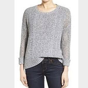 Madewell Plaza Sweater Sz XS Marled Black White Crew Neck Cuffed Sleeves